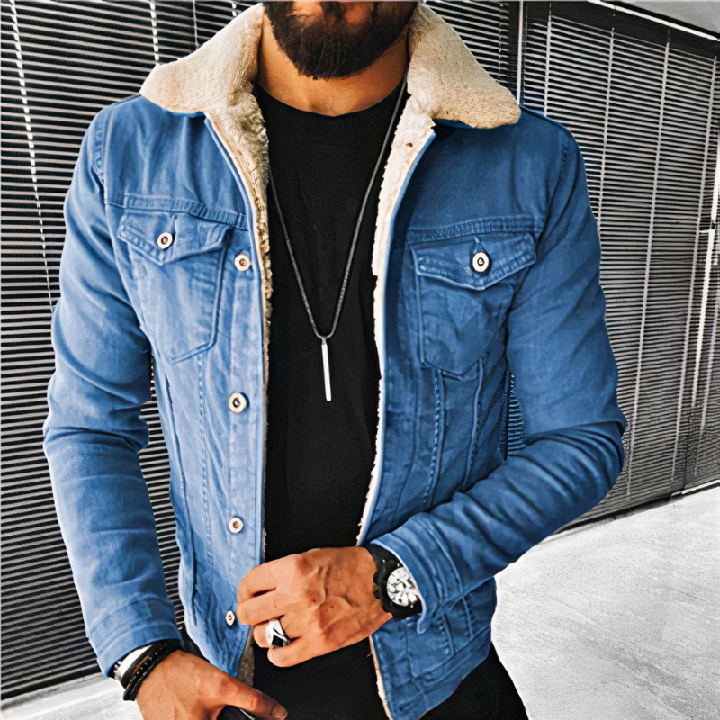Klassische warme Jeansjacke für Herren mit zeitlosem Design