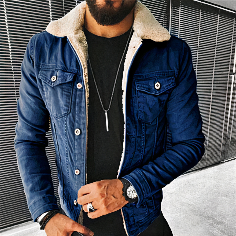 Klassische warme Jeansjacke für Herren mit zeitlosem Design