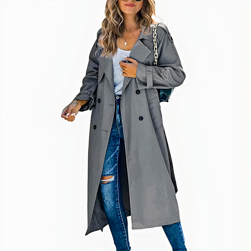  Klassischer langer Damen-Trenchcoat in elegantem Schnitt für Alltag und Freizeit