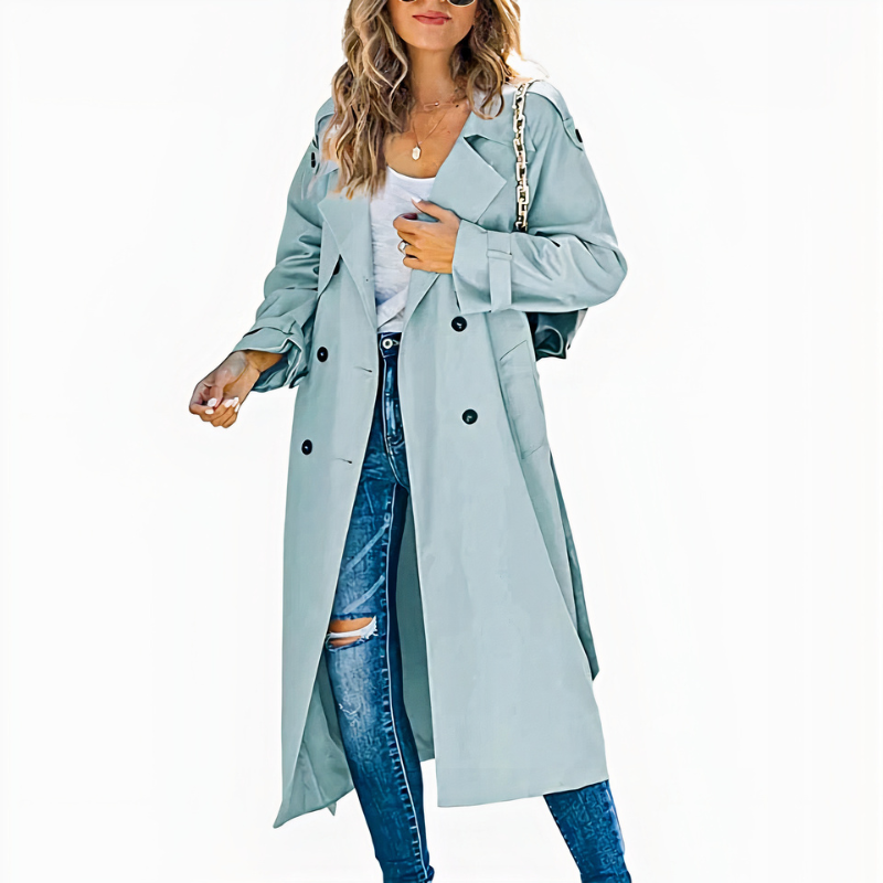  Klassischer langer Damen-Trenchcoat in elegantem Schnitt für Alltag und Freizeit