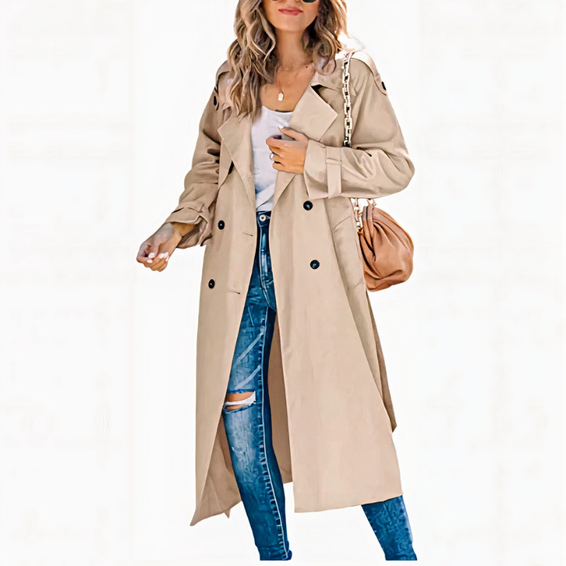  Klassischer langer Damen-Trenchcoat in elegantem Schnitt für Alltag und Freizeit