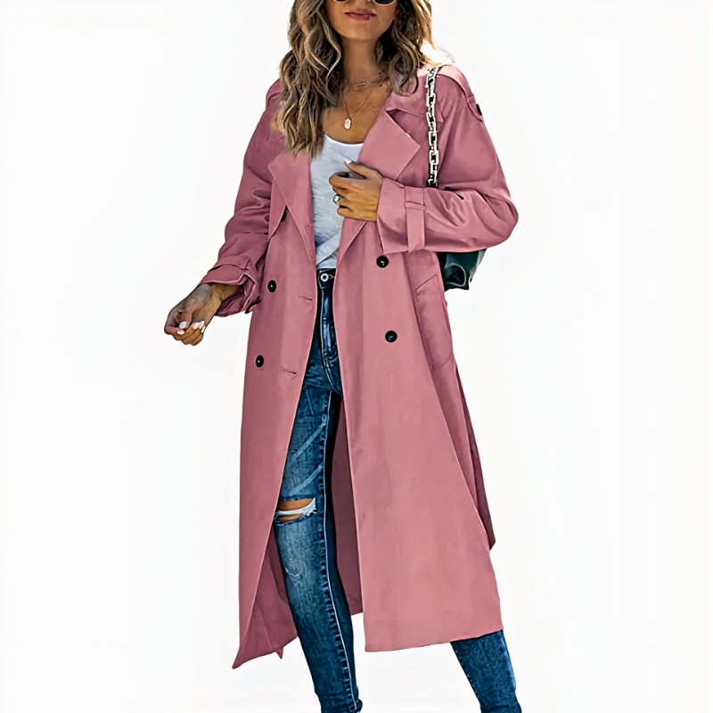  Klassischer langer Damen-Trenchcoat in elegantem Schnitt für Alltag und Freizeit