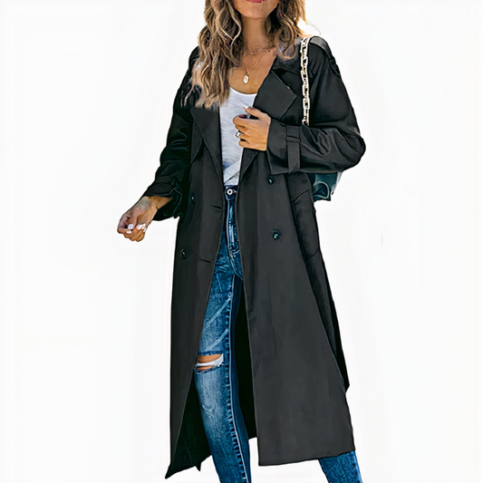  Klassischer langer Damen-Trenchcoat in elegantem Schnitt für Alltag und Freizeit