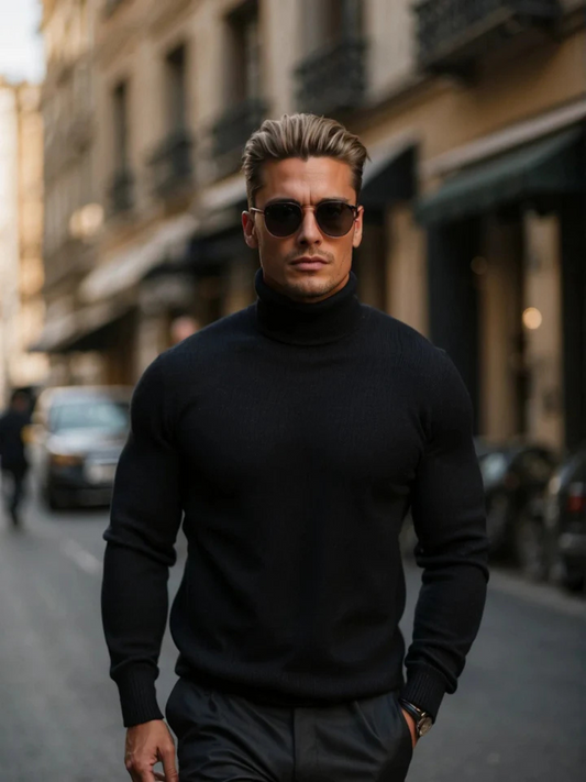 Klassischer warmer Herrenpullover mit Rollkragen für Wintertage