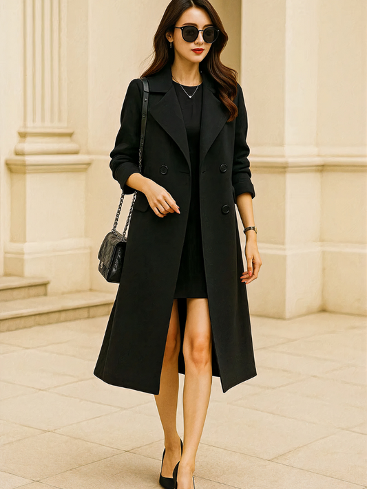 Klassischer warmer Mantel für Damen, stilvoll und vielseitig für Alltag und besondere Anlässe.