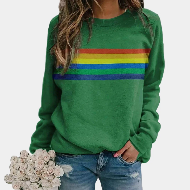 Damenpullover mit farbenfrohem Regenbogenmuster im lässigen Design für gemütliche Alltagslooks