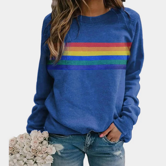Damenpullover mit farbenfrohem Regenbogenmuster im lässigen Design für gemütliche Alltagslooks