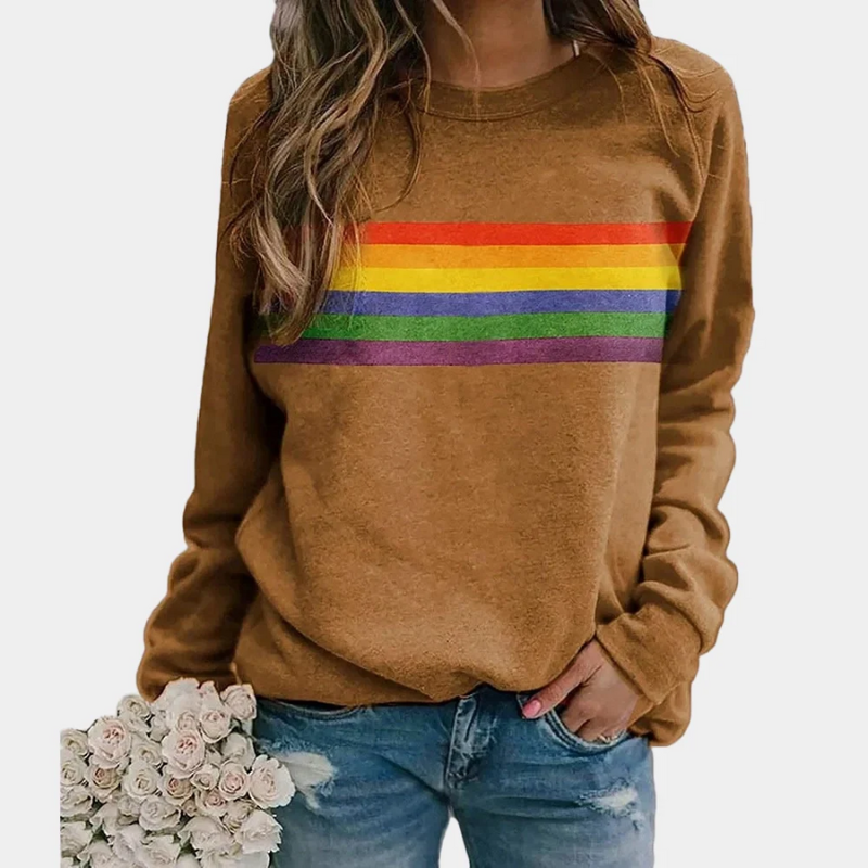 Damenpullover mit farbenfrohem Regenbogenmuster im lässigen Design für gemütliche Alltagslooks