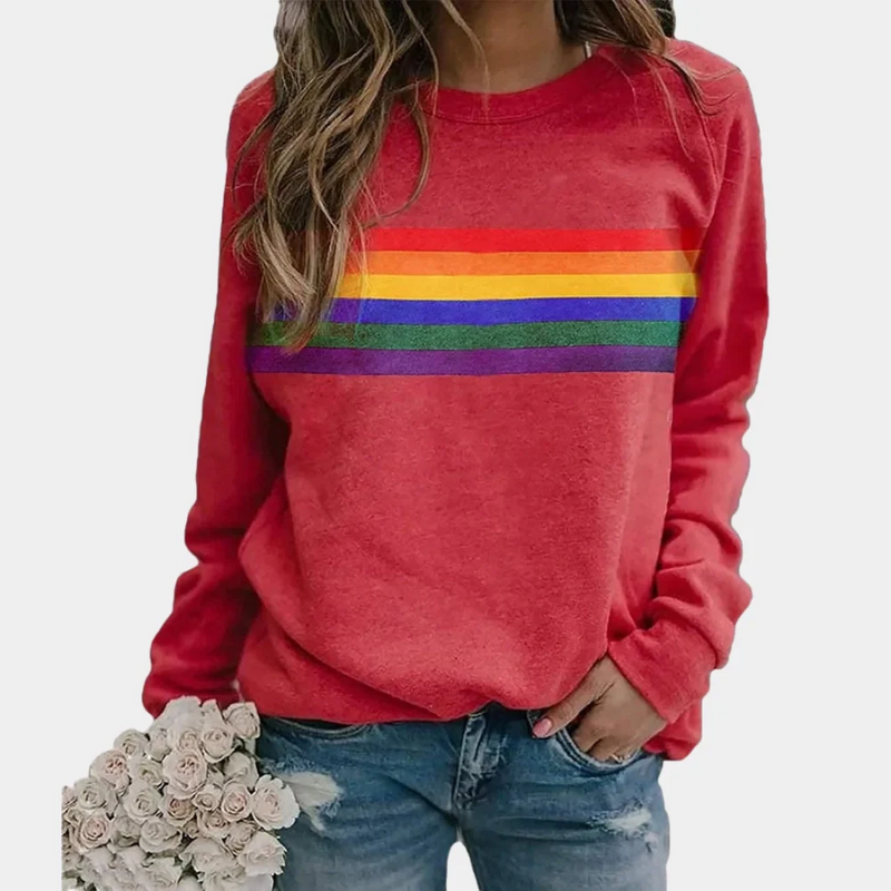 Damenpullover mit farbenfrohem Regenbogenmuster im lässigen Design für gemütliche Alltagslooks