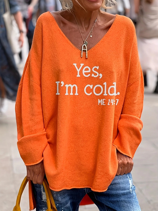 Lässiger Statement-Pullover für Damen mit modernem Aufdruck, ideal für einen stilvollen und bequemen Alltagslook.