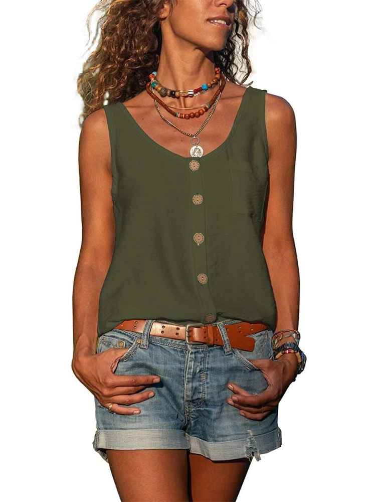  Lässiges ärmelloses Damen-Tanktop mit lockerem Schnitt, ideal für sommerliche Outfits und sportliche Aktivitäten.