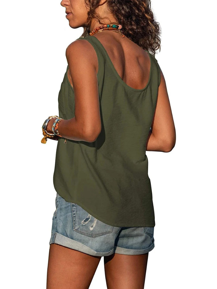  Lässiges ärmelloses Damen-Tanktop mit lockerem Schnitt, ideal für sommerliche Outfits und sportliche Aktivitäten.