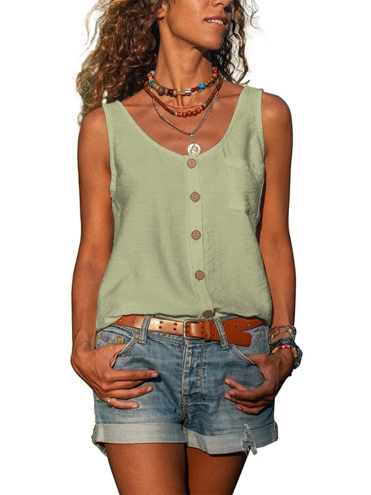  Lässiges ärmelloses Damen-Tanktop mit lockerem Schnitt, ideal für sommerliche Outfits und sportliche Aktivitäten.