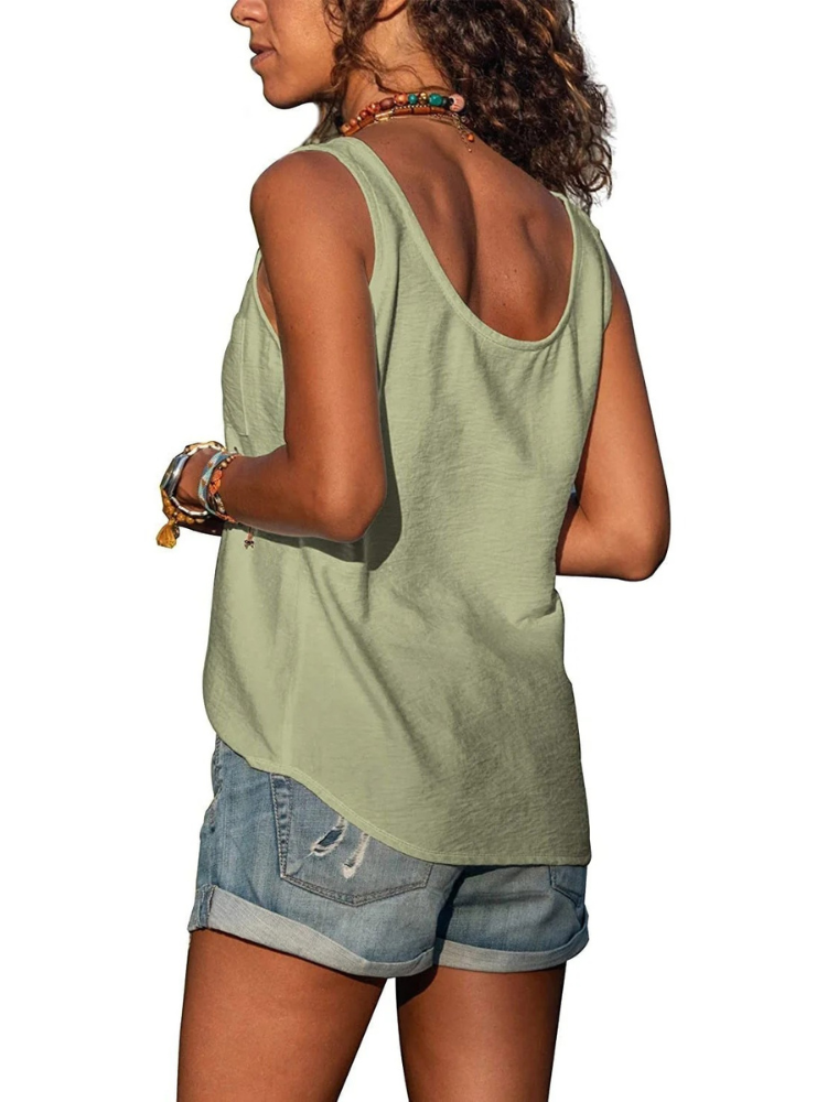  Lässiges ärmelloses Damen-Tanktop mit lockerem Schnitt, ideal für sommerliche Outfits und sportliche Aktivitäten.