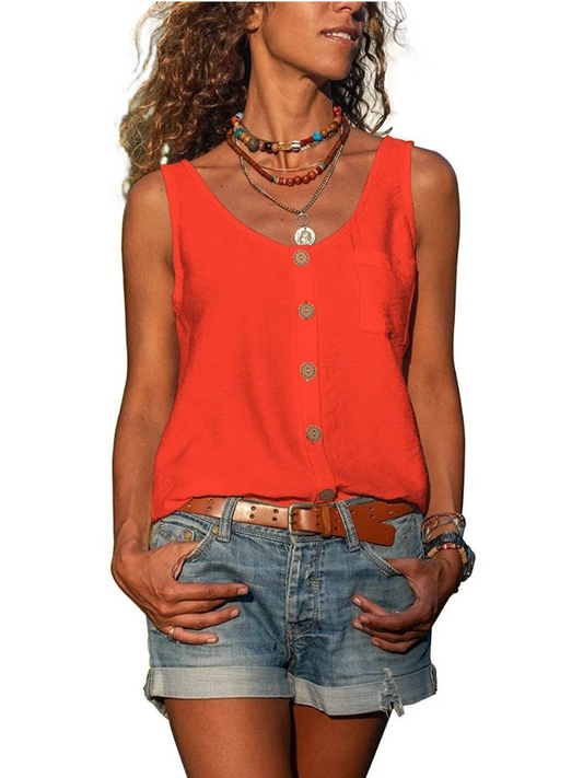  Lässiges ärmelloses Damen-Tanktop mit lockerem Schnitt, ideal für sommerliche Outfits und sportliche Aktivitäten.