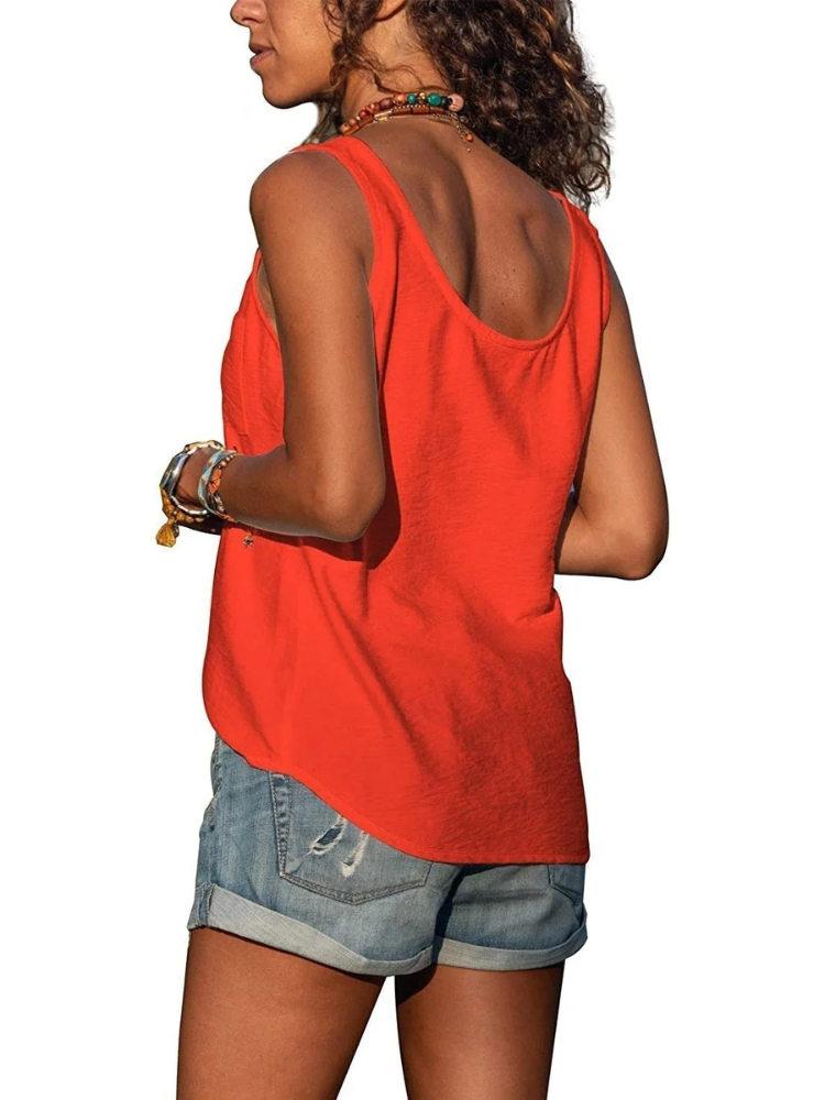  Lässiges ärmelloses Damen-Tanktop mit lockerem Schnitt, ideal für sommerliche Outfits und sportliche Aktivitäten.