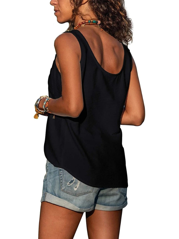  Lässiges ärmelloses Damen-Tanktop mit lockerem Schnitt, ideal für sommerliche Outfits und sportliche Aktivitäten.