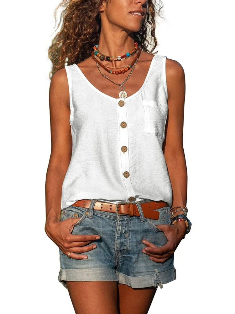  Lässiges ärmelloses Damen-Tanktop mit lockerem Schnitt, ideal für sommerliche Outfits und sportliche Aktivitäten.