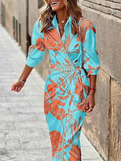 Langärmeliges Sommer-Wickelkleid für Damen mit elegantem Schnitt für warme Tage