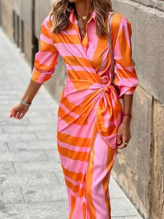 Langärmeliges Sommer-Wickelkleid für Damen mit elegantem Schnitt für warme Tage