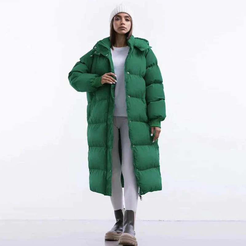 Lange warme Damen-Pufferjacke mit modernem Design und funktionaler Passform
