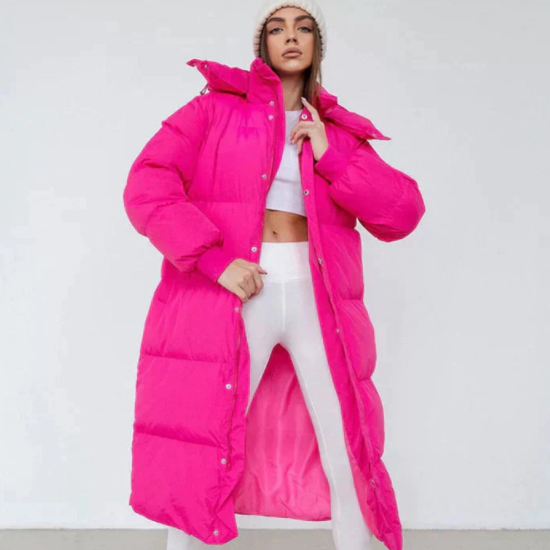 Lange warme Damen-Pufferjacke mit modernem Design und funktionaler Passform