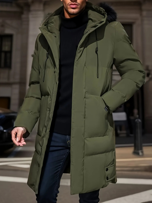 Lange wasserdichte Kapuzenjacke für Herren mit modernem Design und Wetterschutz