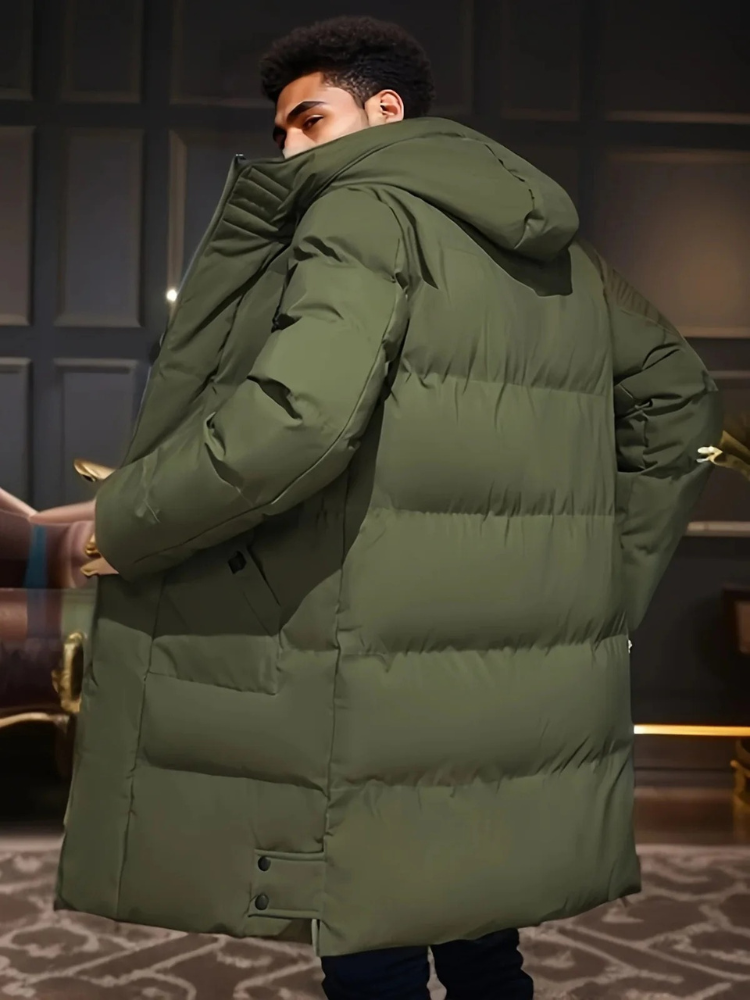 Lange wasserdichte Kapuzenjacke für Herren mit modernem Design und Wetterschutz