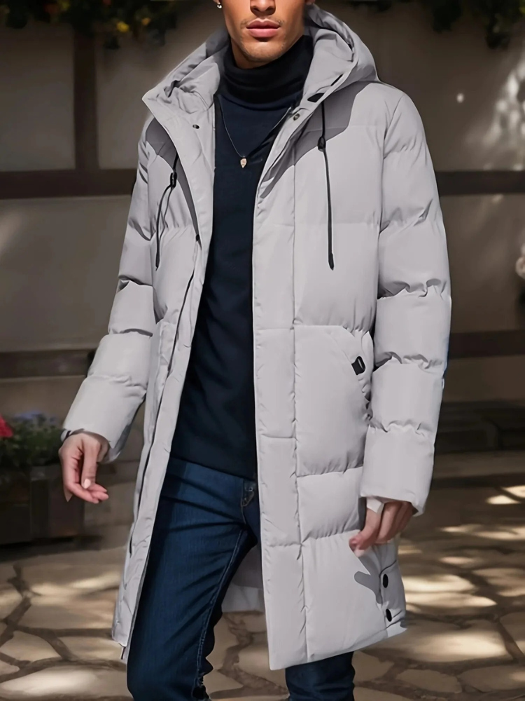 Lange wasserdichte Kapuzenjacke für Herren mit modernem Design und Wetterschutz