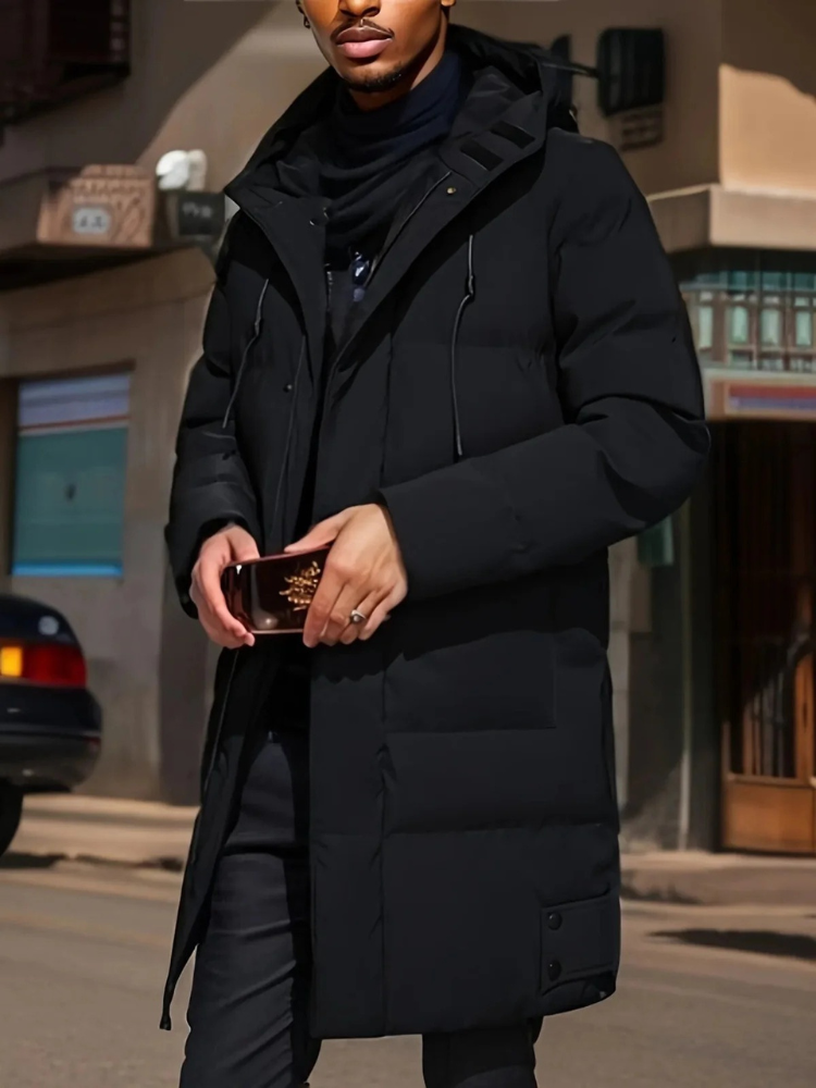 Lange wasserdichte Kapuzenjacke für Herren mit modernem Design und Wetterschutz