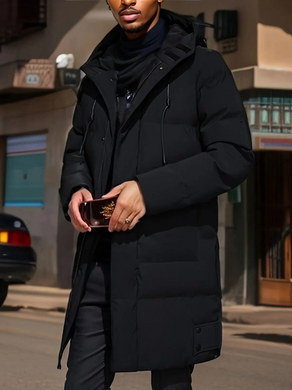 Lange wasserdichte Kapuzenjacke für Herren mit modernem Design und Wetterschutz