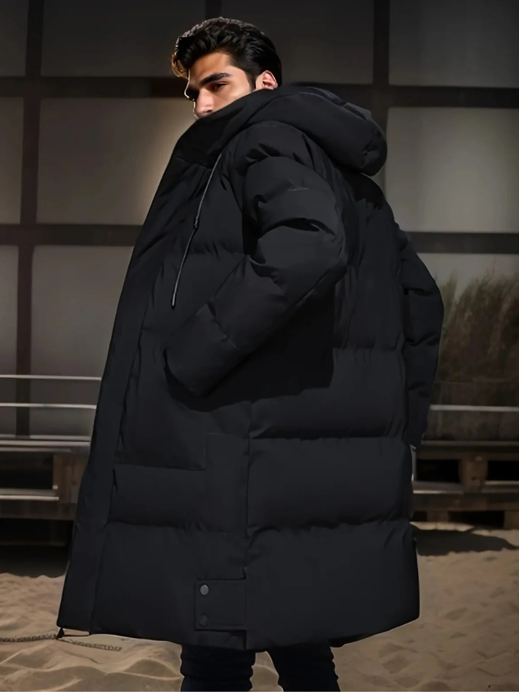 Lange wasserdichte Kapuzenjacke für Herren mit modernem Design und Wetterschutz