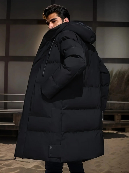 Lange wasserdichte Kapuzenjacke für Herren mit modernem Design und Wetterschutz