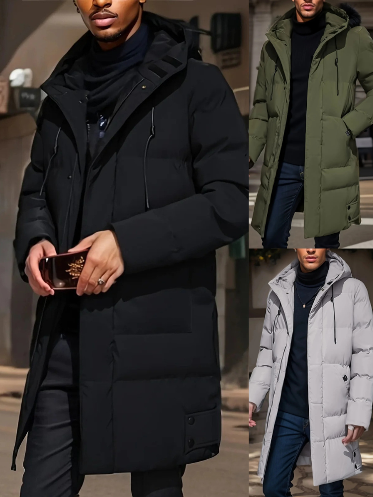 Lange wasserdichte Kapuzenjacke für Herren mit modernem Design und Wetterschutz
