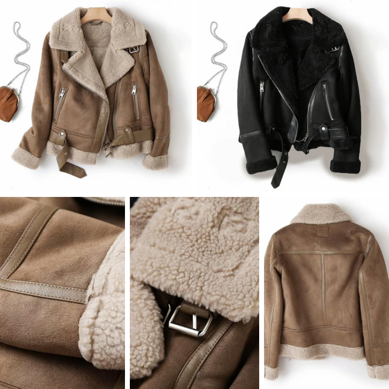 Moderne warme Bikerjacke für Damen in stilvollem Design