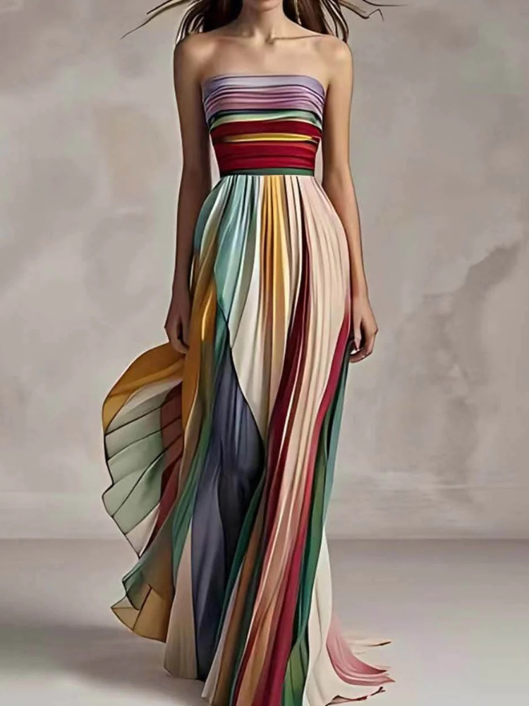Elegantes plissiertes Bandeau-Sommerkleid für Damen in sommerlichem Design