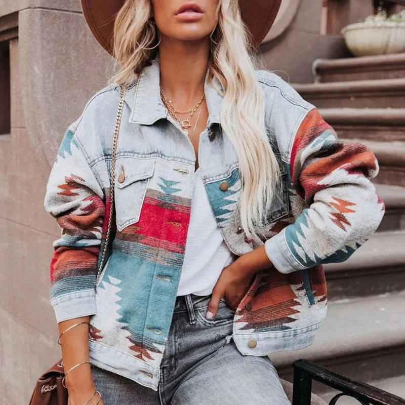 Retro-Jeansjacke für Damen mit lässigem und vielseitigem Design für Freizeit und Alltag