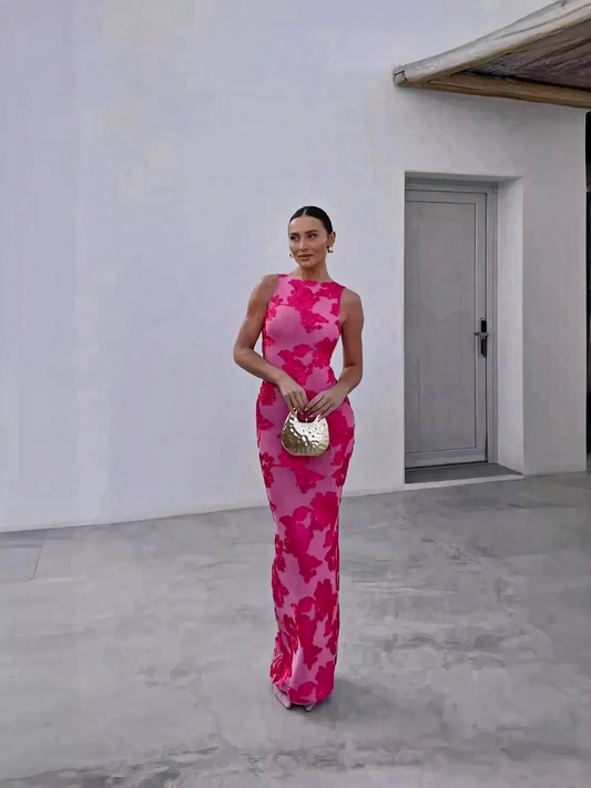  Rosa geblümtes Damen Bodycon Abendkleid mit figurbetonter Passform für besondere Anlässe

