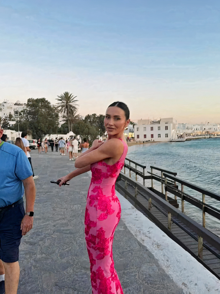  Rosa geblümtes Damen Bodycon Abendkleid mit figurbetonter Passform für besondere Anlässe