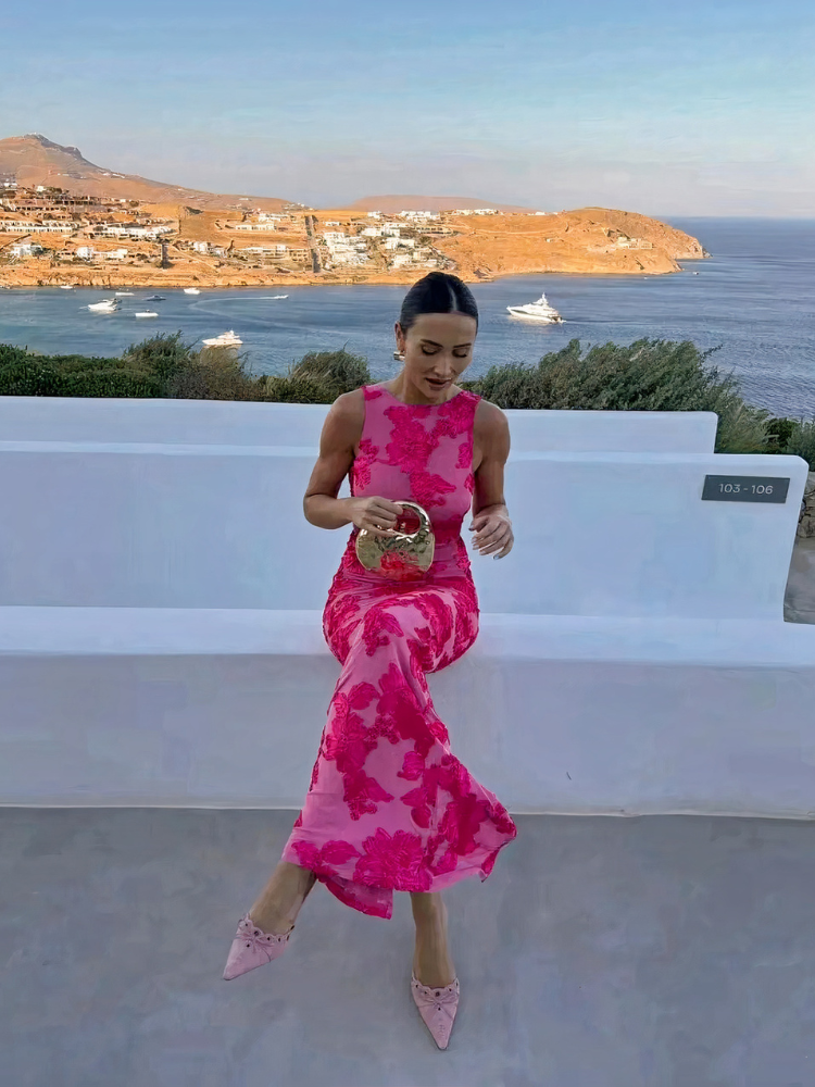  Rosa geblümtes Damen Bodycon Abendkleid mit figurbetonter Passform für besondere Anlässe