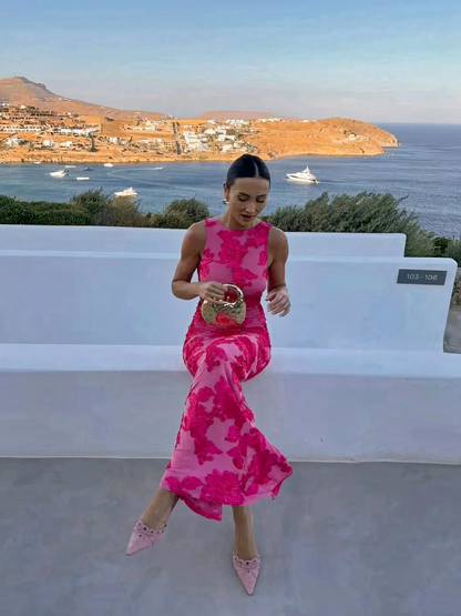  Rosa geblümtes Damen Bodycon Abendkleid mit figurbetonter Passform für besondere Anlässe