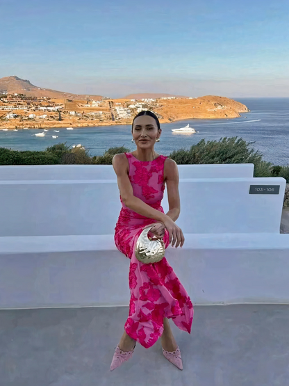 Rosa geblümtes Damen Bodycon Abendkleid mit figurbetonter Passform für besondere Anlässe