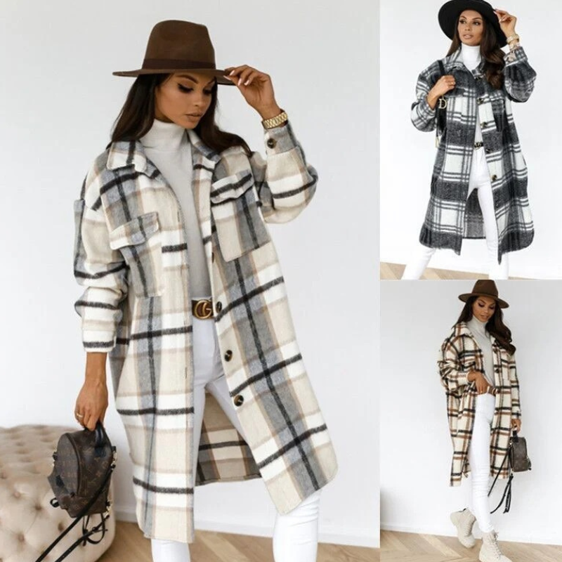 Stilvoller karierter Mantel für Damen im klassischen Muster mit elegantem Design