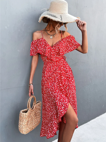 Stilvolles geblümtes Sommerkleid für Damen, perfekt für warme Tage und vielseitige Outfits.

