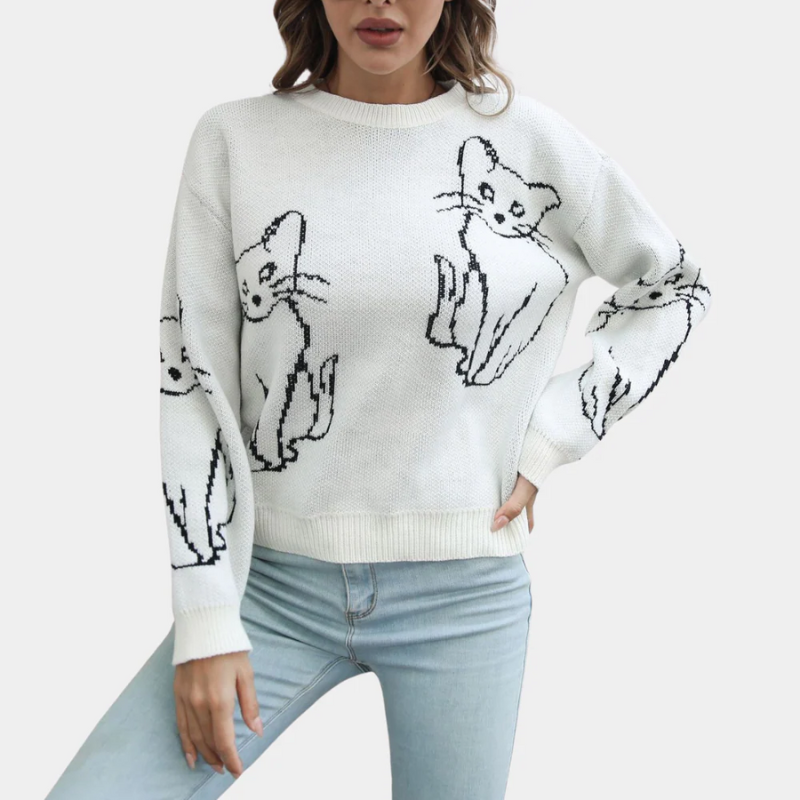 Damen Katzenpullover mit stilvollem Design und hohem Tragekomfort