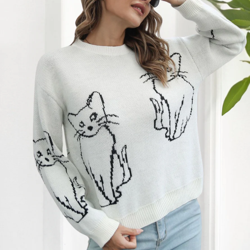 Damen Katzenpullover mit stilvollem Design und hohem Tragekomfort