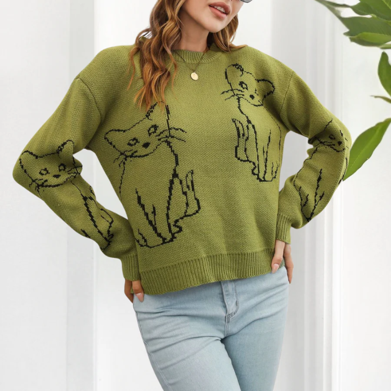 Damen Katzenpullover mit stilvollem Design und hohem Tragekomfort