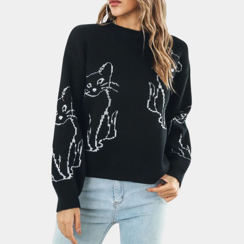 Damen Katzenpullover mit stilvollem Design und hohem Tragekomfort