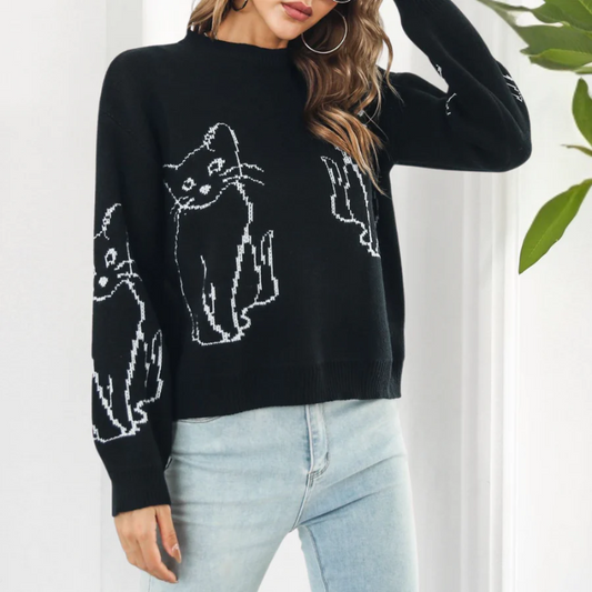Damen Katzenpullover mit stilvollem Design und hohem Tragekomfort