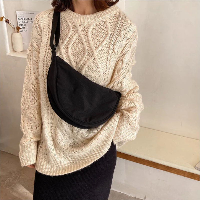 Trendige Halbmond-Crossbody-Tasche für Damen mit modernem Design und praktischem Reißverschluss